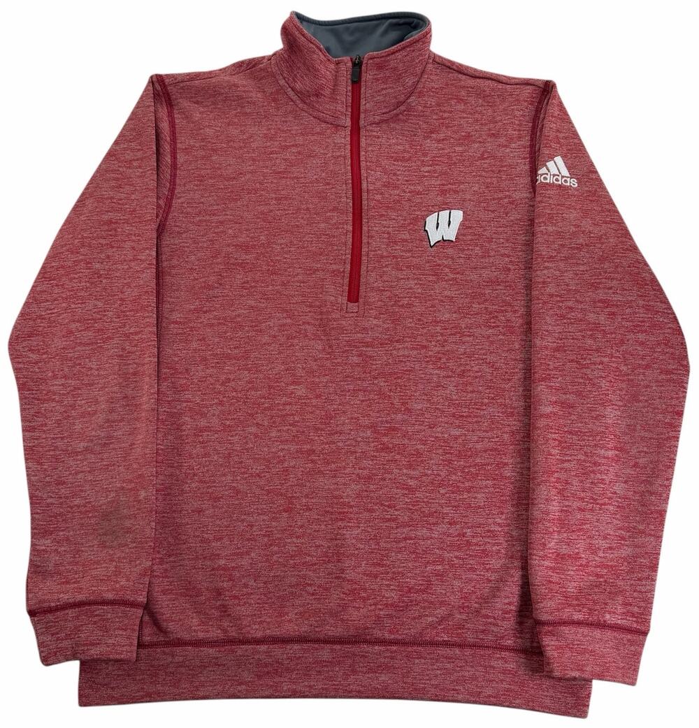 Wisconsin Badgers 1/4 Zip Sweatshirt Men's Medium Team Issue Red Adidas Pullover